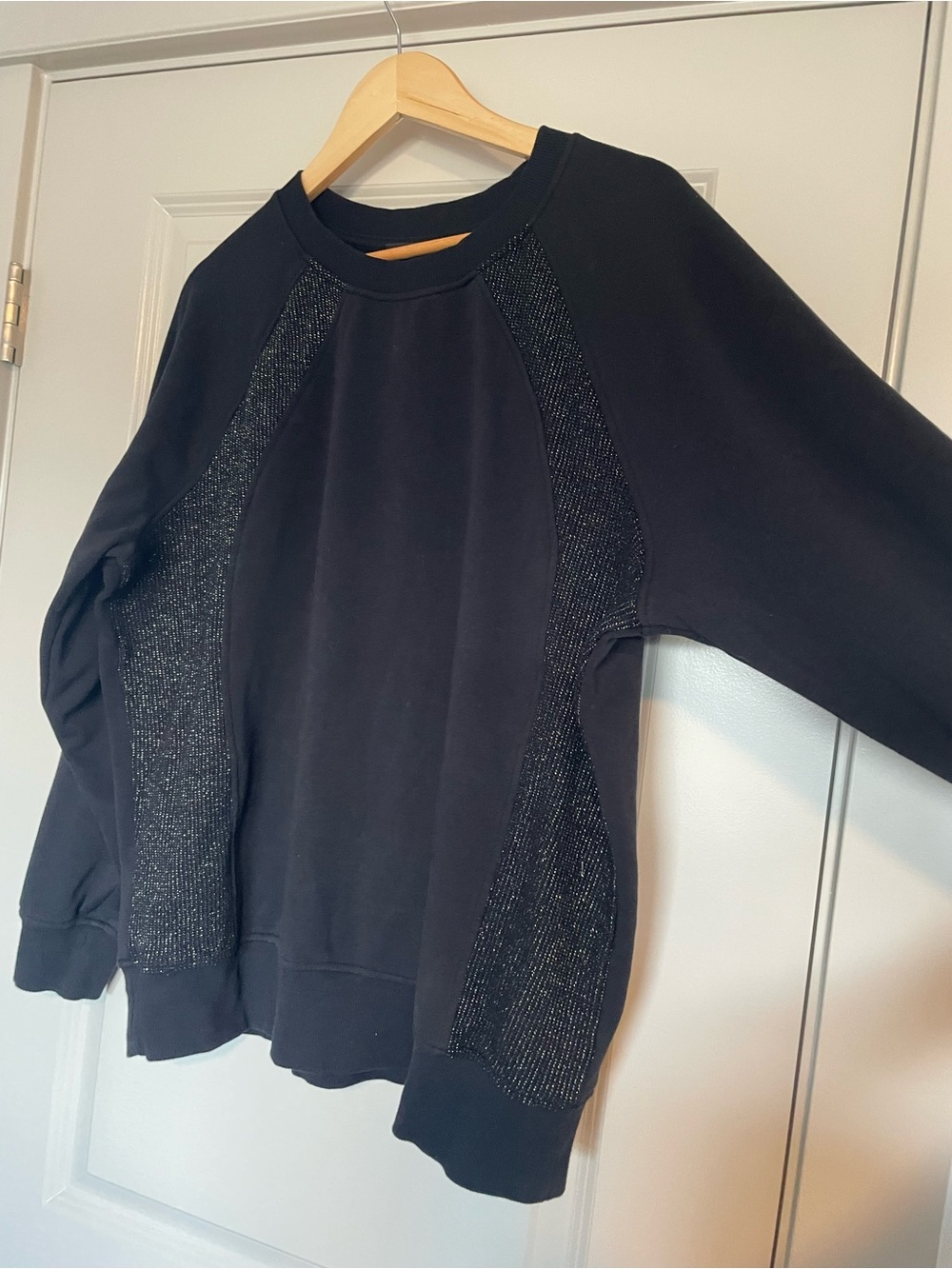 Studio Y Black Women's Crewneck Sweater with Metallic Side Panels